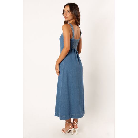 Petal & Pup Bettie Midi Dress Blue Denim Button Down Size Large Cottagecore - Picture 3 of 11